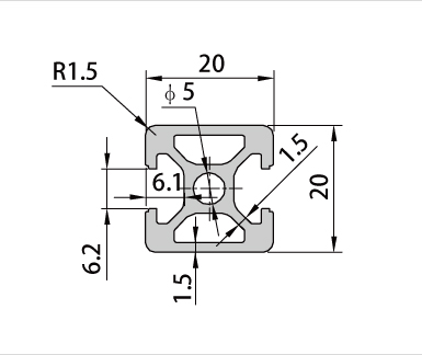 2020-2N180工業鋁型材截面圖 2020-2N180工業鋁型材截面圖